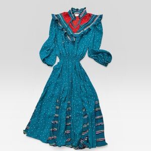 Vintage 80s Assorti for Susan Freis Prairie Dress Boho Cottagecore Ruffle- Large